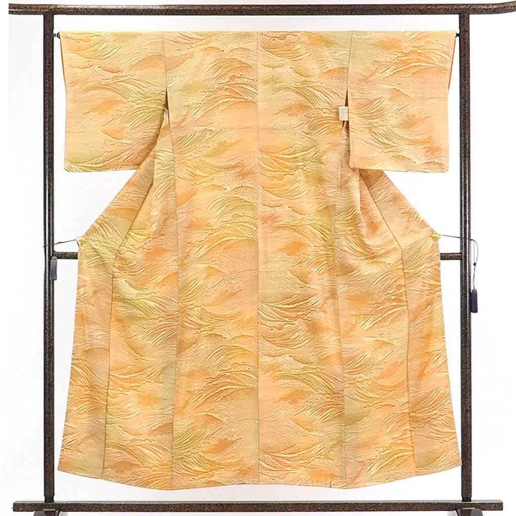 【在庫処分】リサイクル着物 小紋正絹茶オレンジ地袷小紋着物レディース【裄Mサイズ】身丈154cm 裄66cm 前幅24cm 後幅30cm 袖丈48cm【ランクA】