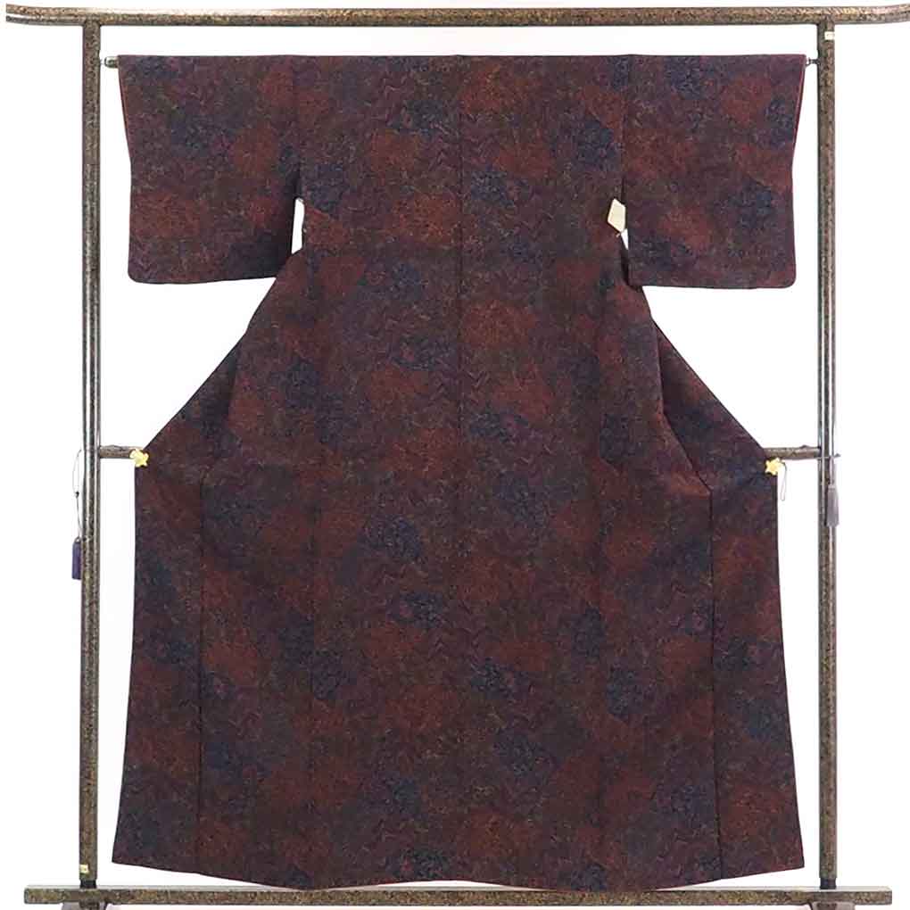 【在庫処分】リサイクル着物 小紋正絹焦茶地花柄袷小紋着物レディース【裄Mサイズ】身丈160cm 裄65cm 前幅22.5cm 後幅28.5cm 袖丈45cm【ランクA】