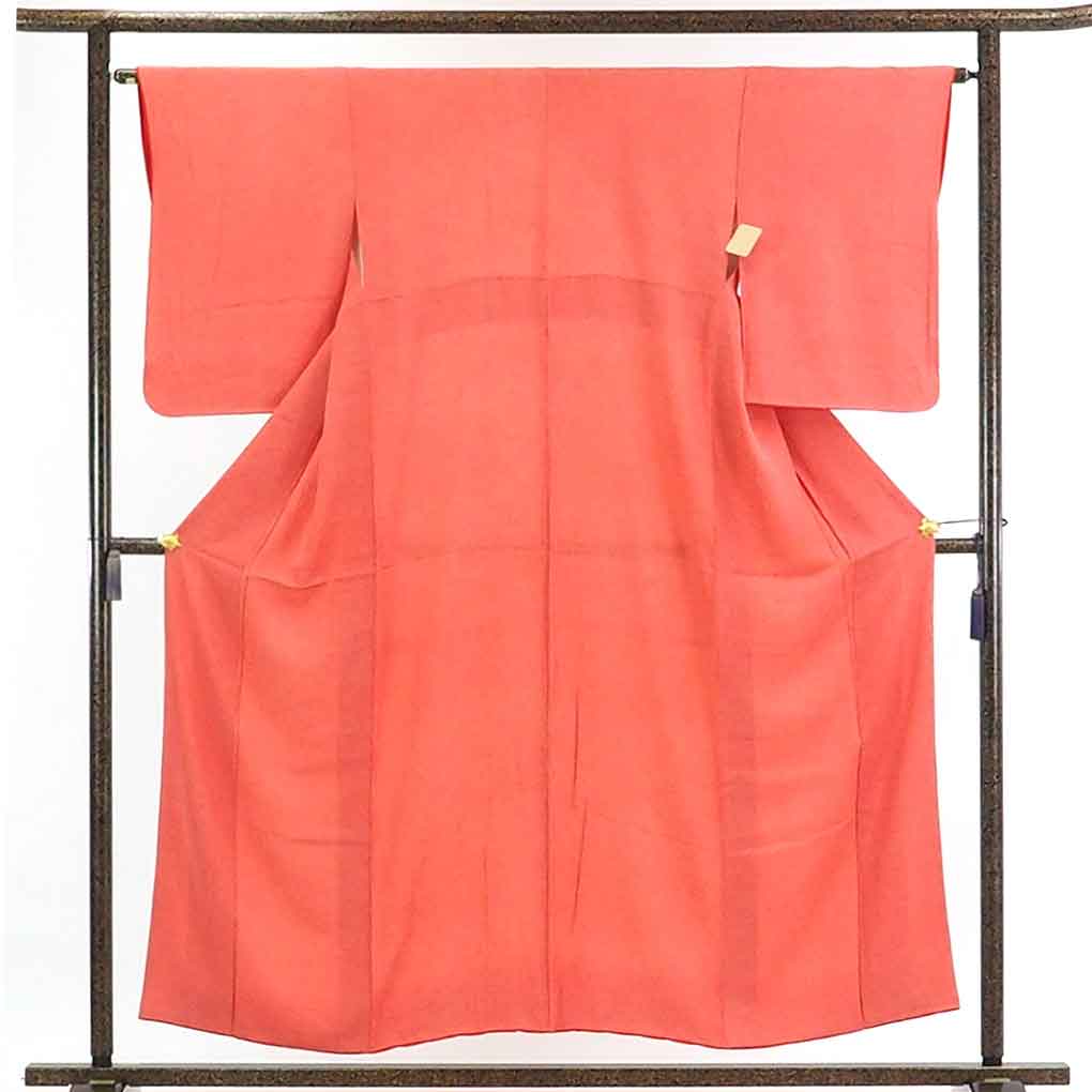 【在庫処分】リサイクル着物 小紋正絹朱赤地袷江戸小紋着物レディース【裄Mサイズ】身丈156cm 裄63cm 前幅22.5cm 後幅29.5cm 袖丈55cm【ランクA】