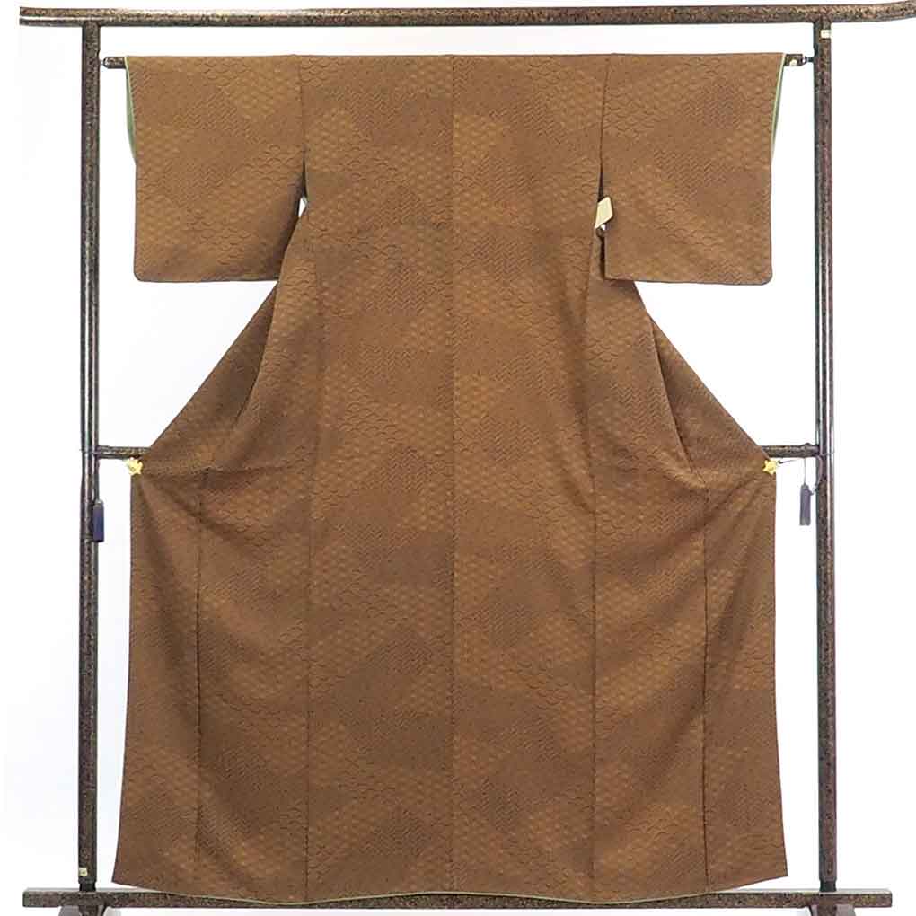 【在庫処分】リサイクル着物 小紋正絹茶色地袷江戸小紋着物レディース【裄Mサイズ】身丈160cm 裄63cm 前幅22cm 後幅28cm 袖丈44cm【ランクA】