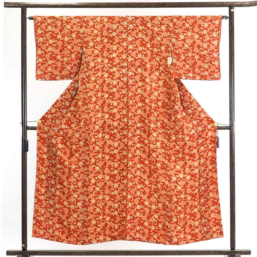 【在庫処分】リサイクル着物 小紋正絹茶色地花柄袷小紋着物レディース【裄Mサイズ】身丈155cm 裄63cm 前幅24cm 後幅30cm 袖丈44cm【ランクA】