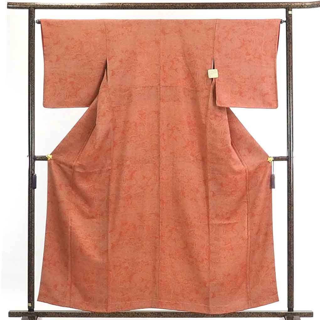 【在庫処分】リサイクル着物 小紋正絹赤茶地袷江戸小紋着物レディース【裄Mサイズ】身丈159cm 裄65cm 前幅23cm 後幅28cm 袖丈49cm【ランクA】