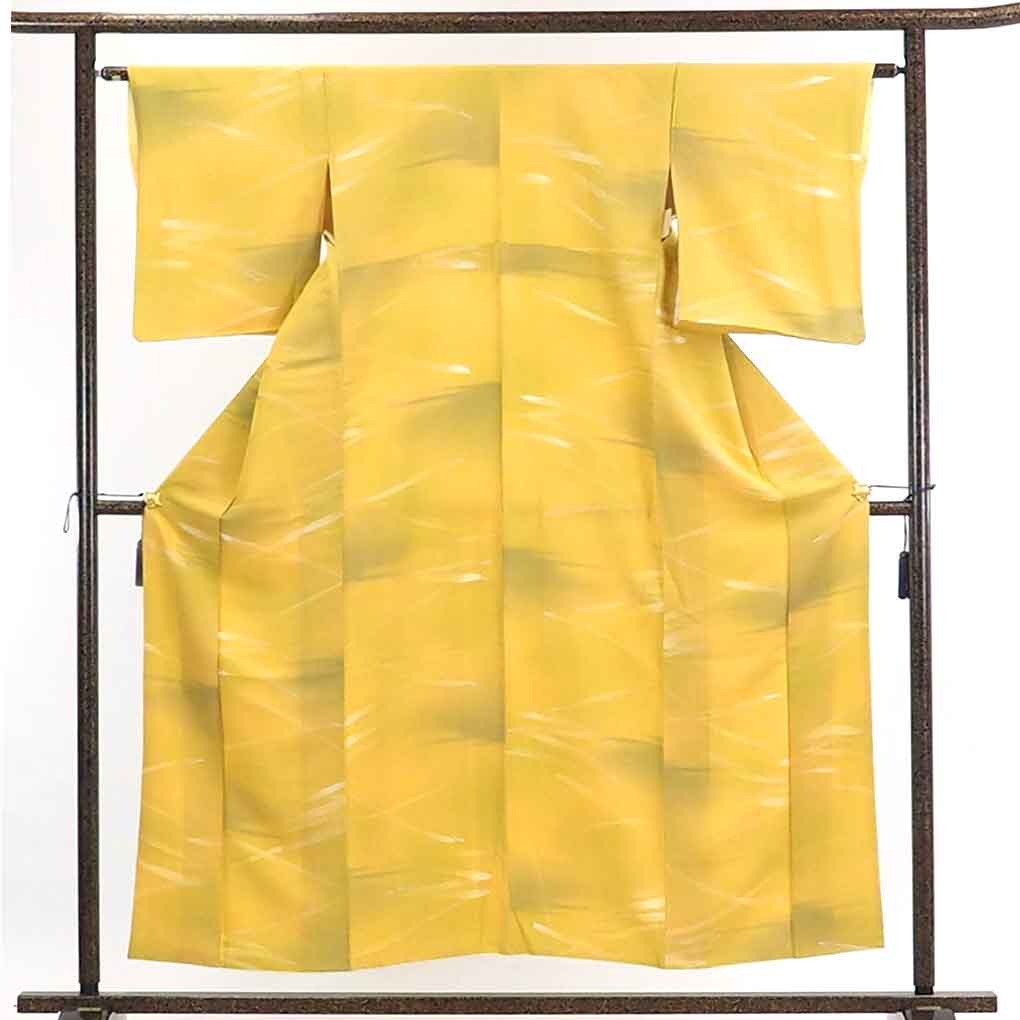 【在庫処分】リサイクル着物 小紋正絹黄色地ぼかし袷小紋着物レディース【裄Mサイズ】身丈157cm 裄63cm 前幅22cm 後幅28cm 袖丈48cm【ランクA】