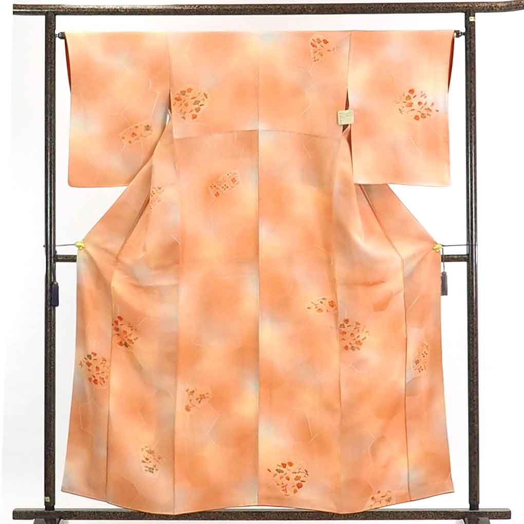 【在庫処分】リサイクル着物 小紋正絹茶オレンジぼかし袷小紋着物レディース【裄Mサイズ】身丈160cm 裄64cm 前幅24cm 後幅28cm 袖丈52cm【ランクA】