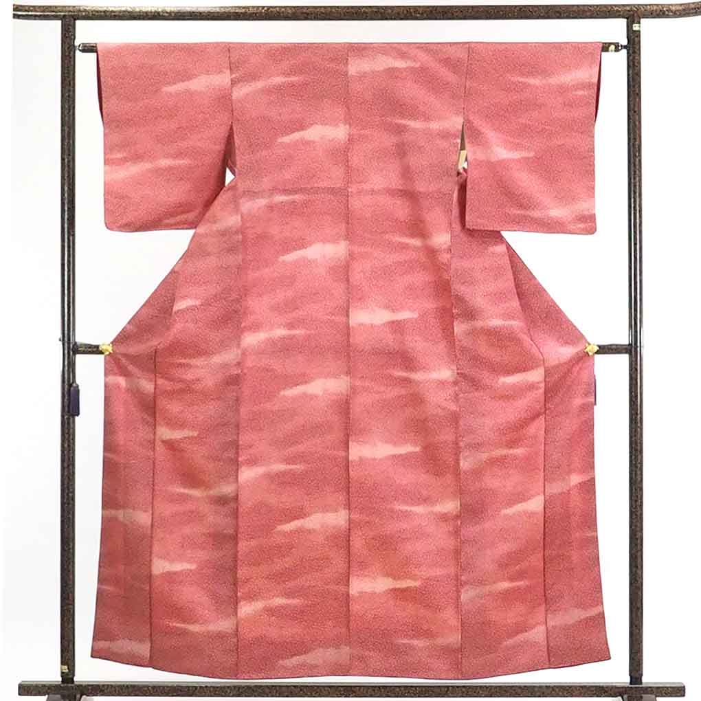 【在庫処分】リサイクル着物 小紋正絹ピンク地袷江戸小紋着物レディース【裄Sサイズ】身丈153cm 裄62cm 前幅22cm 後幅28cm 袖丈49cm【ランクB】