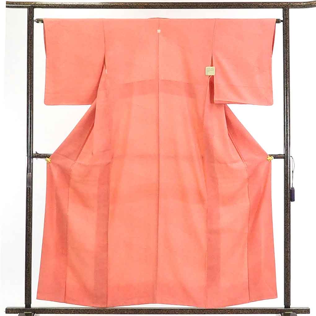 【在庫処分】リサイクル着物 小紋正絹朱赤地橘紋入袷江戸小紋着物レディース【裄Mサイズ】身丈159cm 裄63cm 前幅24cm 後幅28cm 袖丈48cm【ランクB】