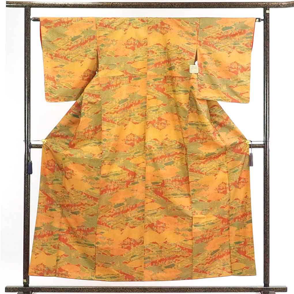 【在庫処分】リサイクル着物 小紋正絹大島紬地使用茶屋辻模様袷小紋着物レディース【裄Mサイズ】身丈158cm 裄63cm 前幅24cm 後幅29cm 袖丈51cm【ランクA】