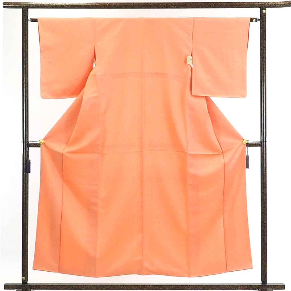 【在庫処分】リサイクル着物 小紋正絹オレンジ地花菱柄袷江戸小紋着物レディース【裄Sサイズ】身丈156cm 裄62cm 前幅22.5cm 後幅28cm 袖丈49cm【ランクA】