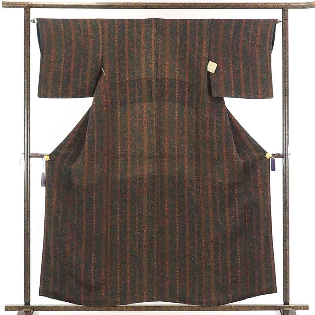 【在庫処分】リサイクル着物 小紋正絹グリーン地更紗模様袷小紋着物レディース【裄Mサイズ】身丈158cm 裄63cm 前幅24cm 後幅28cm 袖丈45cm【ランクA】