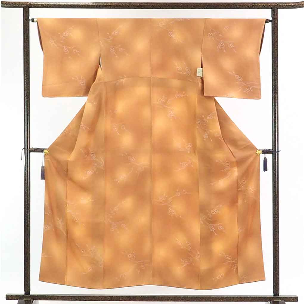 【在庫処分】リサイクル着物 小紋正絹茶色地梅柄袷小紋着物レディース【裄Mサイズ】身丈155cm 裄64cm 前幅22cm 後幅29cm 袖丈46cm【ランクB】