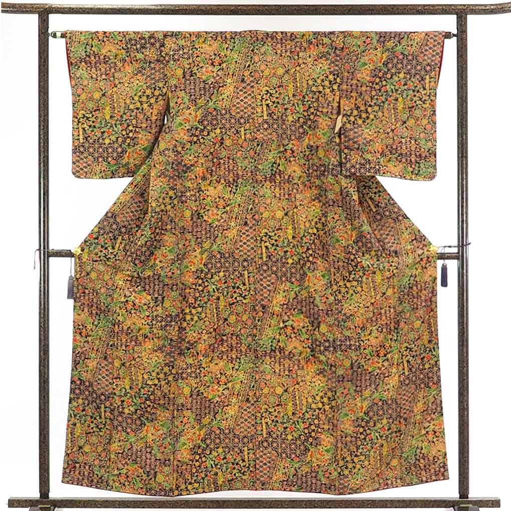 【在庫処分】リサイクル着物 小紋正絹紫地花柄袷小紋着物レディース【裄Mサイズ】身丈158cm 裄63cm 前幅22.5cm 後幅28cm 袖丈51cm【ランクA】