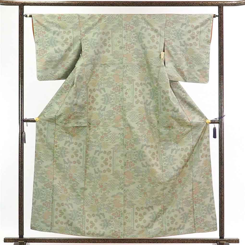 【在庫処分】リサイクル着物 紬 ／ 正絹グレー地袷紬着物 ／ レディース【裄Mサイズ】身丈159cm 裄63cm 前幅23cm 後幅28cm 袖丈49cm【ランクB】