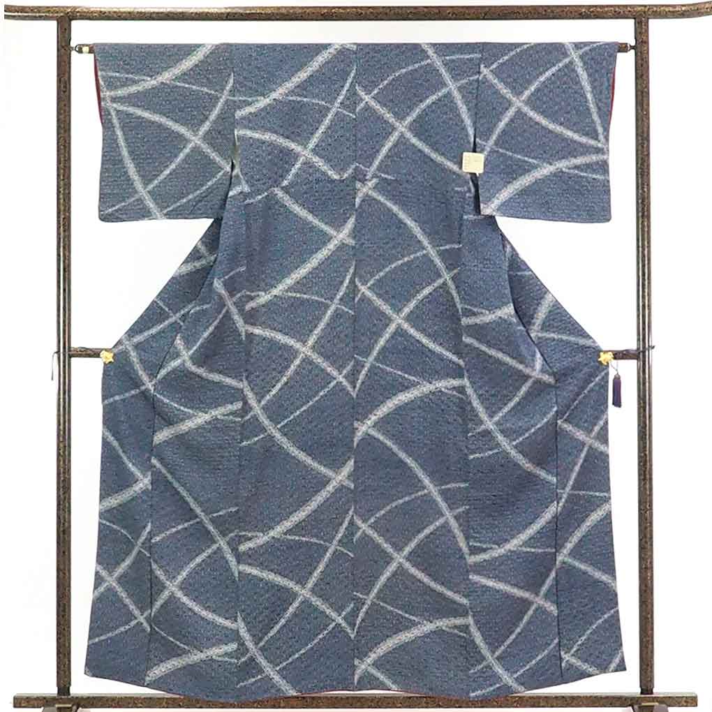 【在庫処分】リサイクル着物 小紋正絹紺地亀甲柄袷小紋着物レディース【裄Mサイズ】身丈161cm 裄63cm 前幅23cm 後幅28.5cm 袖丈44cm【ランクB】