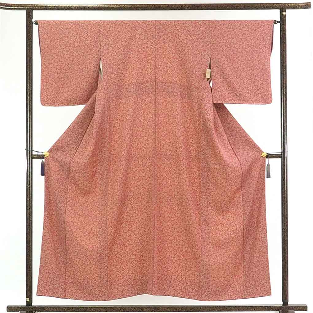 【在庫処分】リサイクル着物 小紋正絹ローズピンク地袷小紋着物レディース【裄Mサイズ】身丈157cm 裄65cm 前幅24cm 後幅30cm 袖丈48cm【ランクA】