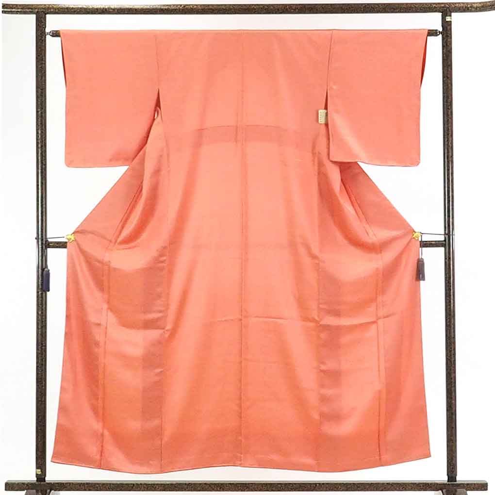 【在庫処分】リサイクル着物 小紋正絹オレンジ地袷江戸小紋着物未使用品レディース【裄Mサイズ】身丈155cm 裄63cm 前幅23cm 後幅28cm 袖丈49cm【ランクS】