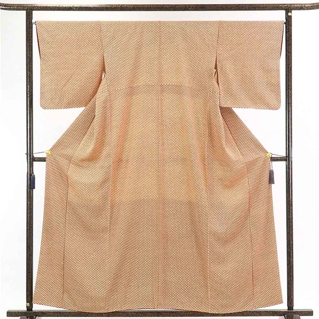 【在庫処分】リサイクル着物 小紋正絹薄茶地袷小紋着物レディース【裄Mサイズ】身丈160cm 裄66cm 前幅25cm 後幅30cm 袖丈49cm【ランクA】