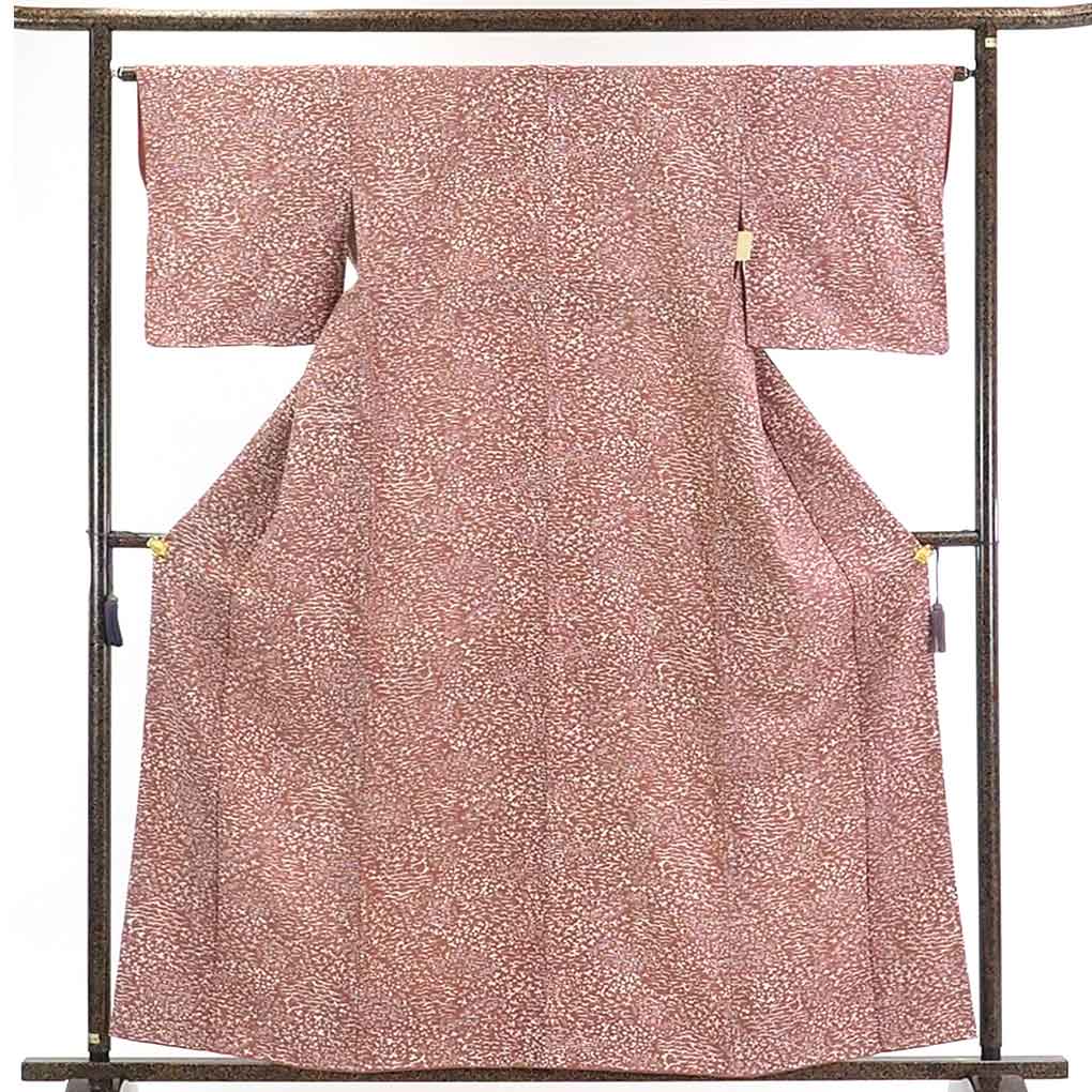 【在庫処分】リサイクル着物 小紋正絹ローズ地袷小紋着物レディース【裄Mサイズ】身丈160cm 裄64cm 前幅24cm 後幅30cm 袖丈47cm【ランクA】