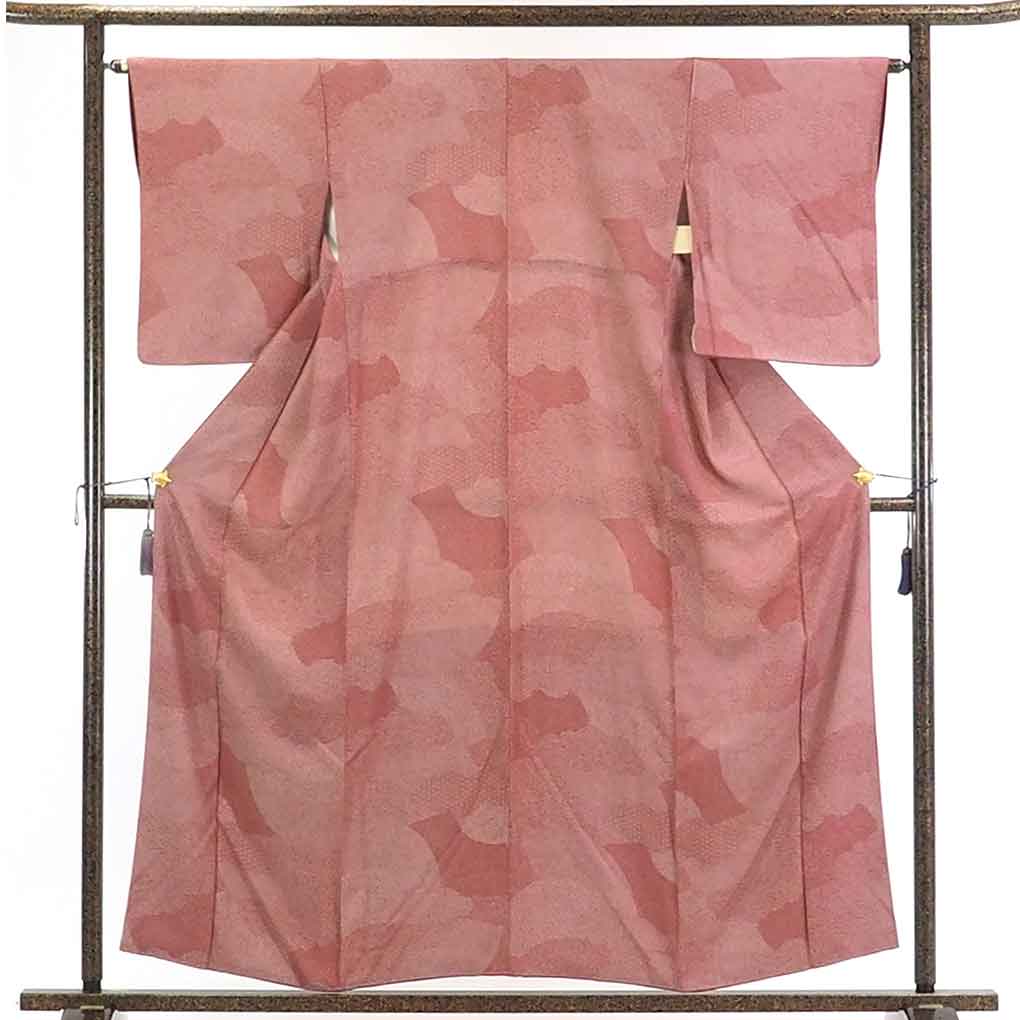 【在庫処分】リサイクル着物 小紋正絹ローズ地袷江戸小紋着物レディース【裄Mサイズ】身丈159cm 裄64cm 前幅23cm 後幅29cm 袖丈52cm【ランクA】