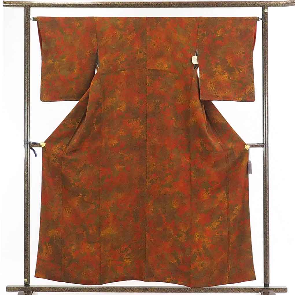 【在庫処分】リサイクル着物 小紋正絹赤茶地袷小紋着物レディース【裄Mサイズ】身丈159cm 裄65cm 前幅23cm 後幅28cm 袖丈50cm【ランクA】