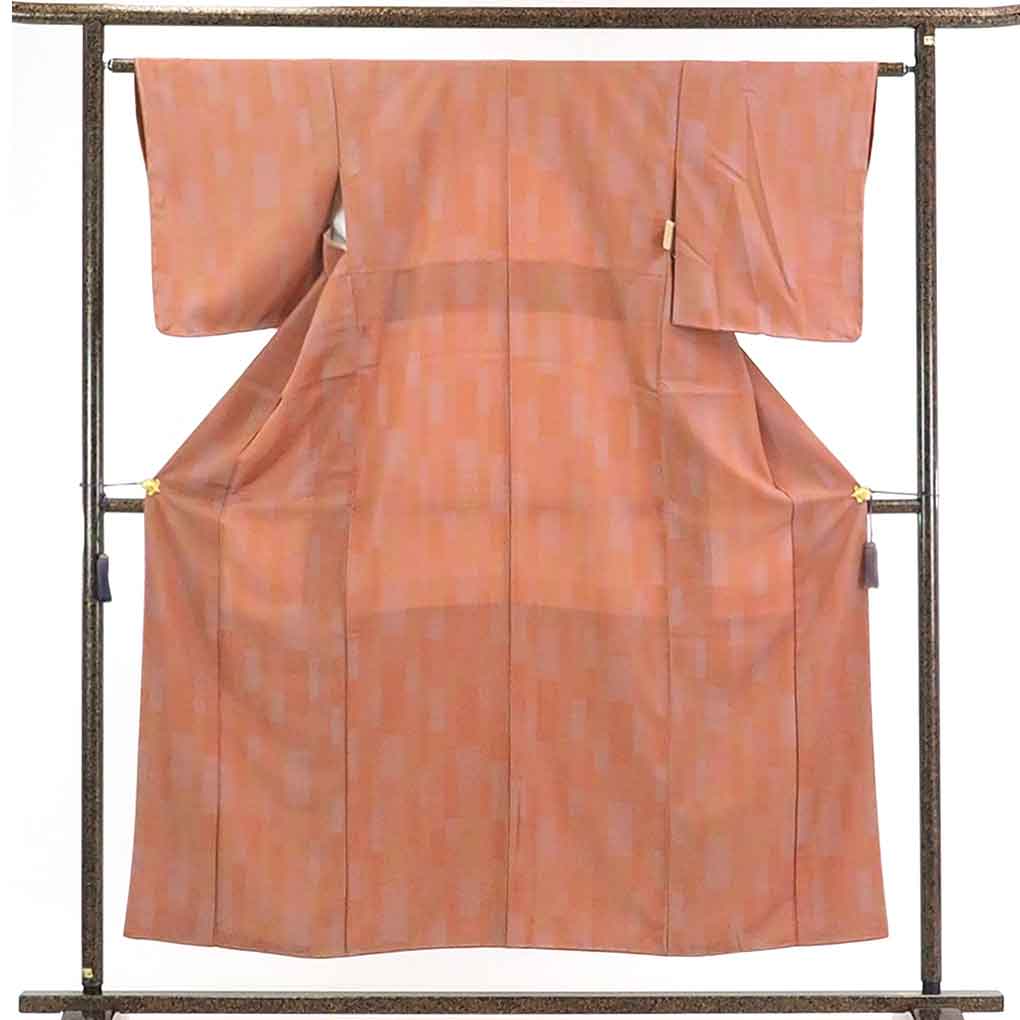 【在庫処分】リサイクル着物 小紋正絹茶ローズ地袷小紋着物未使用品レディース【裄Sサイズ】身丈154cm 裄62cm 前幅22.5cm 後幅28cm 袖丈49cm【ランクS】