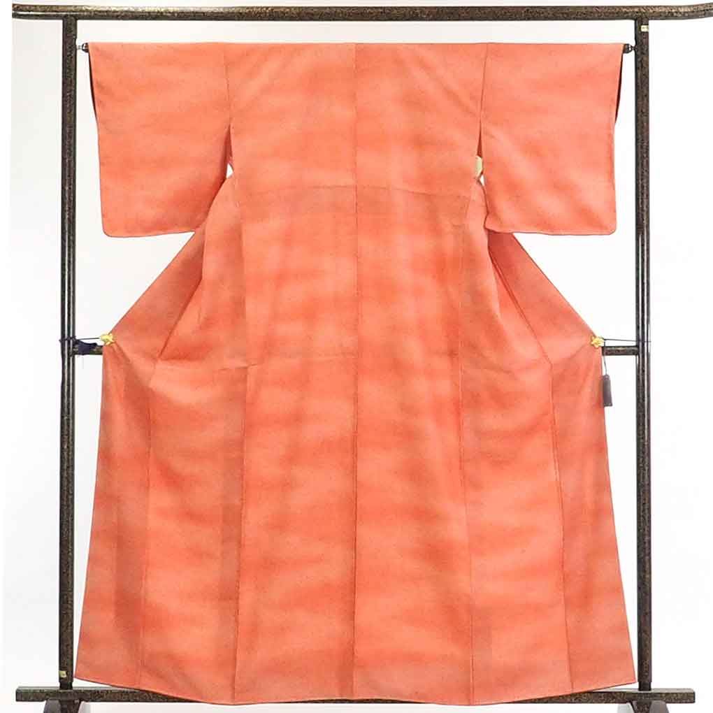 【在庫処分】リサイクル着物 小紋正絹オレンジぼかし袷江戸小紋着物未使用品レディース【裄Mサイズ】身丈163cm 裄65cm 前幅24.5cm 後幅30cm 袖丈49cm【ランクS】