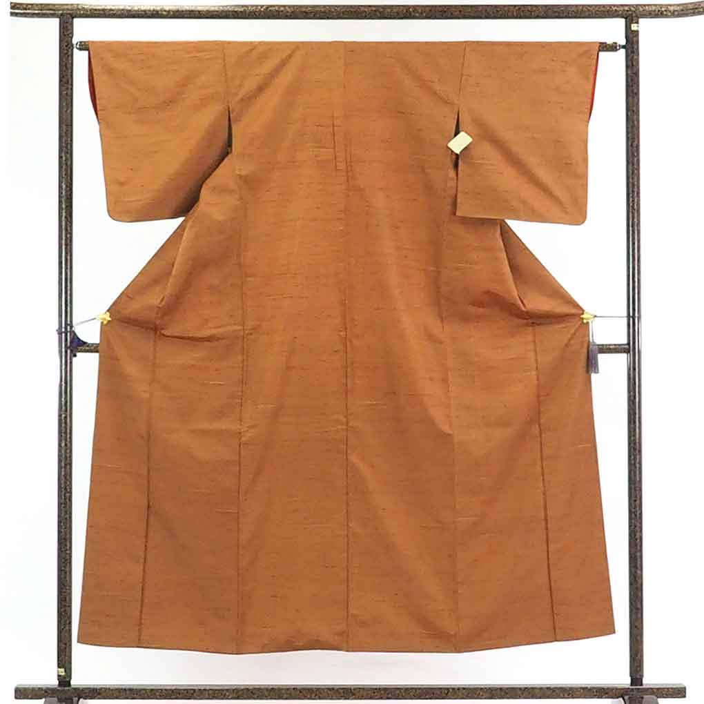 【在庫処分】リサイクル着物 紬正絹茶色地袷紬着物レディース【裄Sサイズ】身丈155cm 裄62.5cm 前幅24.5cm 後幅27.5cm 袖丈47cm【ランクB】