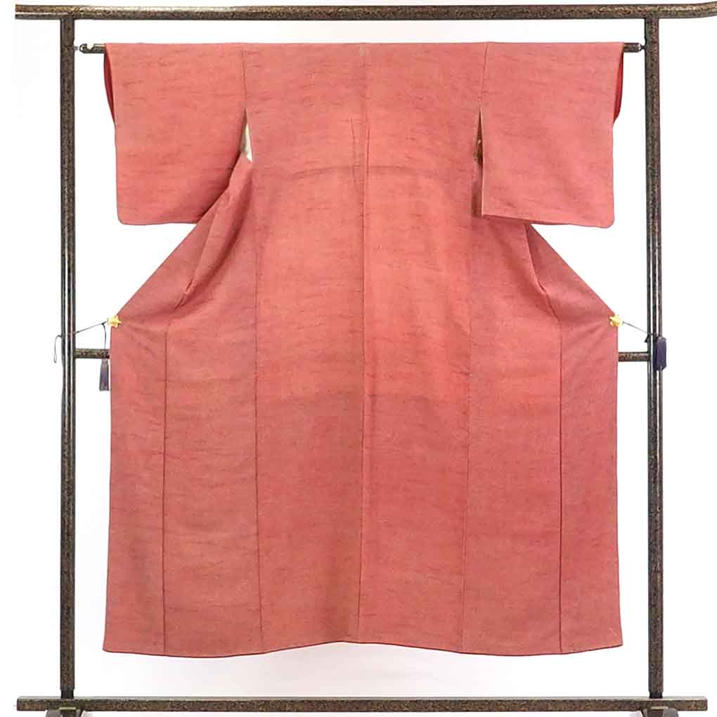 【在庫処分】リサイクル着物 小紋正絹赤地桔梗紋入袷江戸小紋着物レディース【裄Sサイズ】身丈151cm 裄62cm 前幅24.5cm 後幅28cm 袖丈47cm【ランクB】