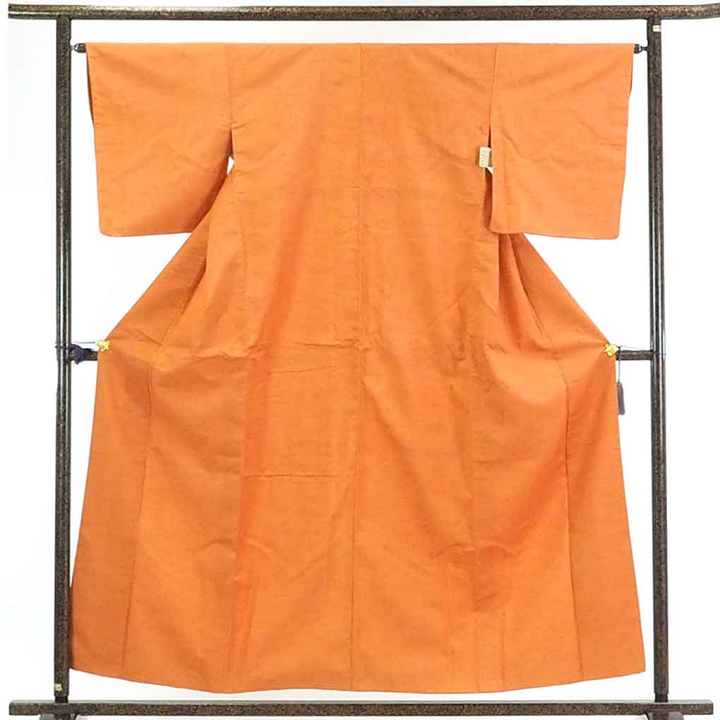 【在庫処分】リサイクル着物 紬正絹茶オレンジ無地袷紬着物レディース【裄Mサイズ】身丈158cm 裄65cm 前幅24cm 後幅30cm 袖丈49cm【ランクA】