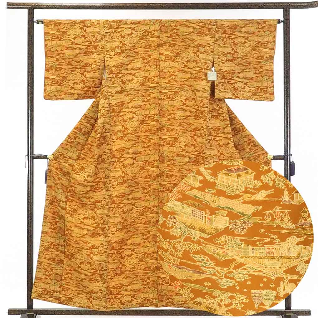 【在庫処分】リサイクル着物 小紋正絹茶色地袷小紋着物レディース【裄Mサイズ】身丈159cm 裄64cm 前幅26cm 後幅30cm 袖丈44cm【ランクB】