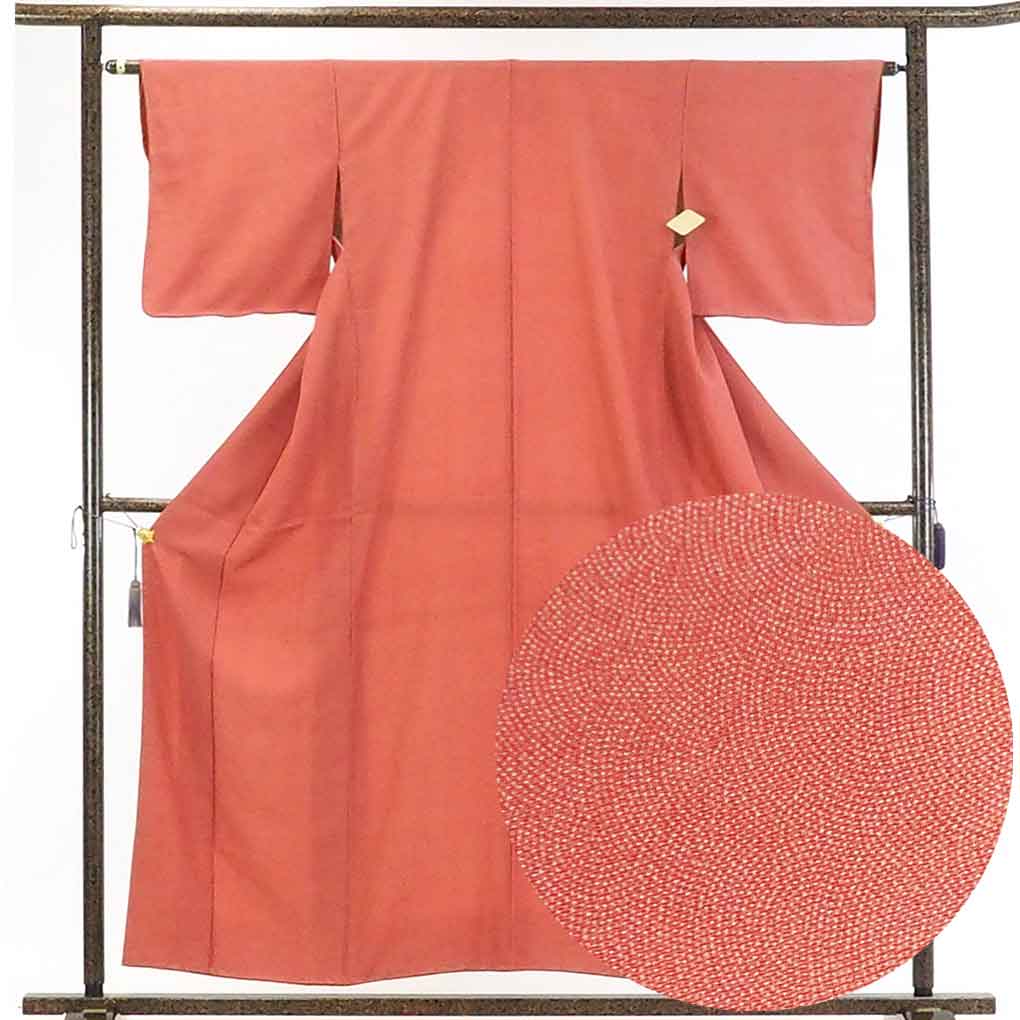 【在庫処分】リサイクル着物 小紋正絹レンガ地袷江戸小紋着物未使用品レディース【裄Mサイズ】身丈158cm 裄63cm 前幅24cm 後幅29cm 袖丈46cm【ランクS】