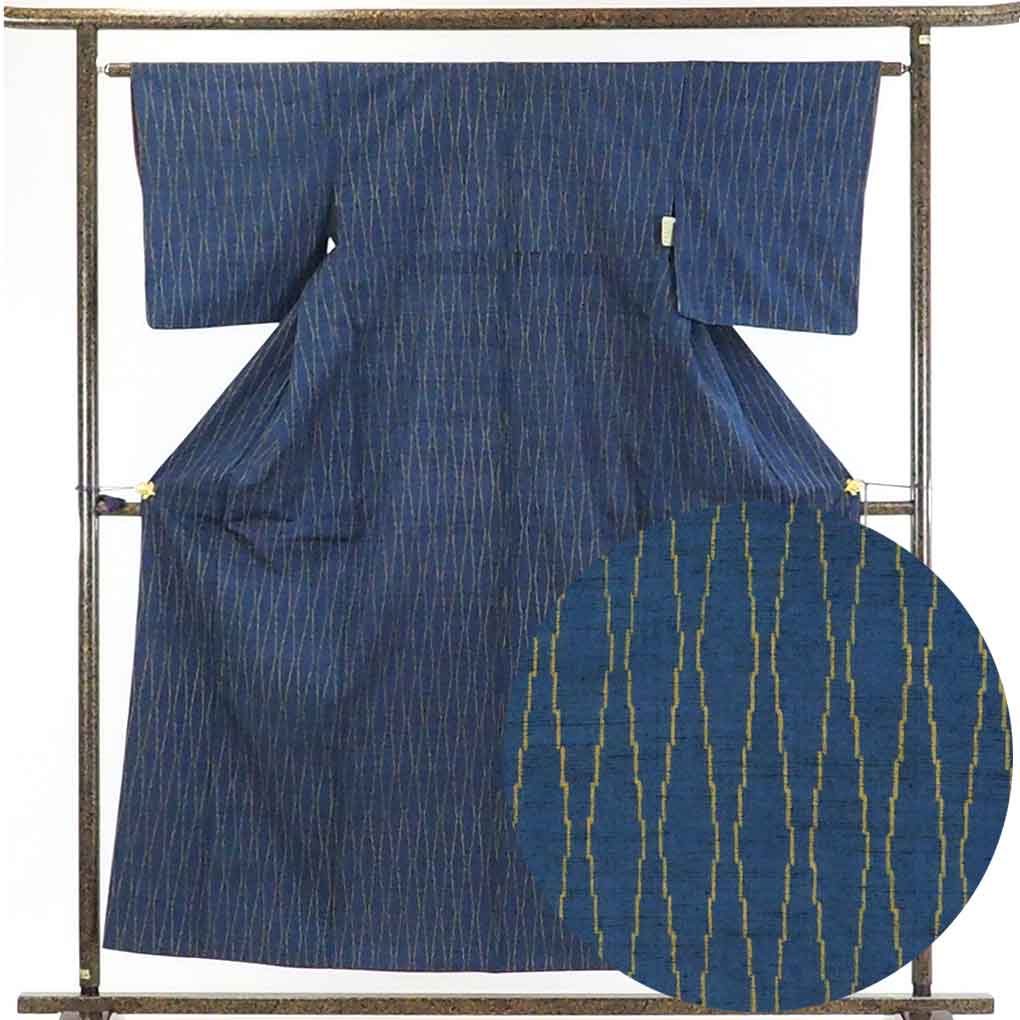 【在庫処分】リサイクル着物 紬正絹紺地先染袷紬着物レディース【裄Mサイズ】身丈157cm 裄63cm 前幅23cm 後幅29cm 袖丈47cm【ランクB】