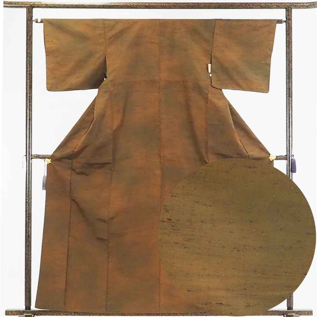 【在庫処分】リサイクル着物 紬正絹焦げ茶ぼかし袷紬着物レディース【裄Mサイズ】身丈163cm 裄62.5cm 前幅23cm 後幅28cm 袖丈41cm【ランクA】