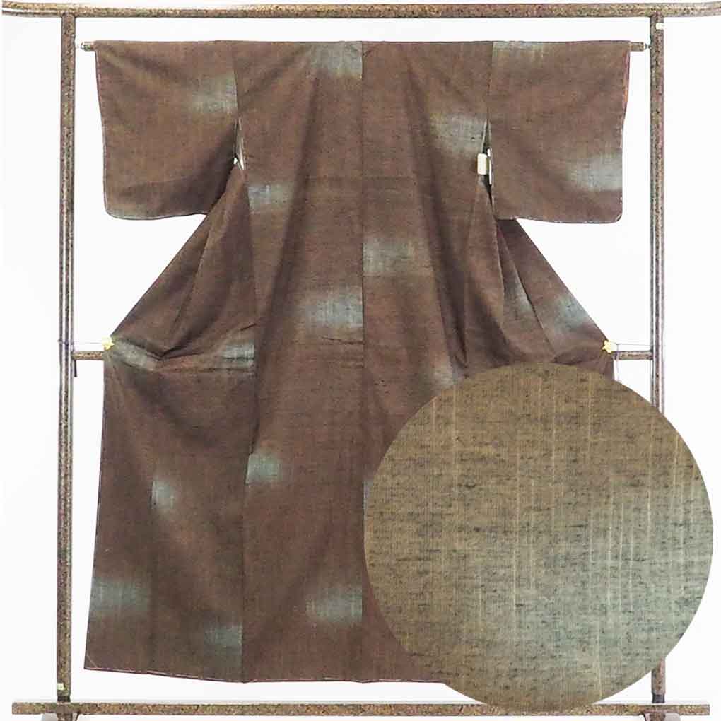【在庫処分】リサイクル着物 紬正絹焦げ茶ぼかし袷紬着物未使用品レディース【裄Mサイズ】身丈156cm 裄64cm 前幅23cm 後幅30cm 袖丈45cm【ランクS】
