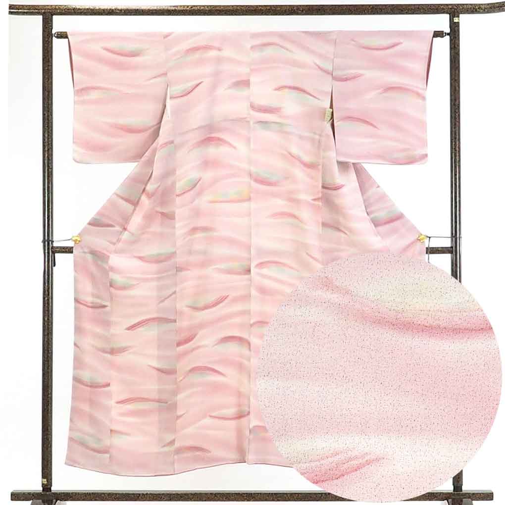 【在庫処分】リサイクル着物 小紋正絹ピンクぼかし袷小紋着物レディース【裄Mサイズ】身丈154cm 裄63cm 前幅23.5cm 後幅29cm 袖丈46cm【ランクA】