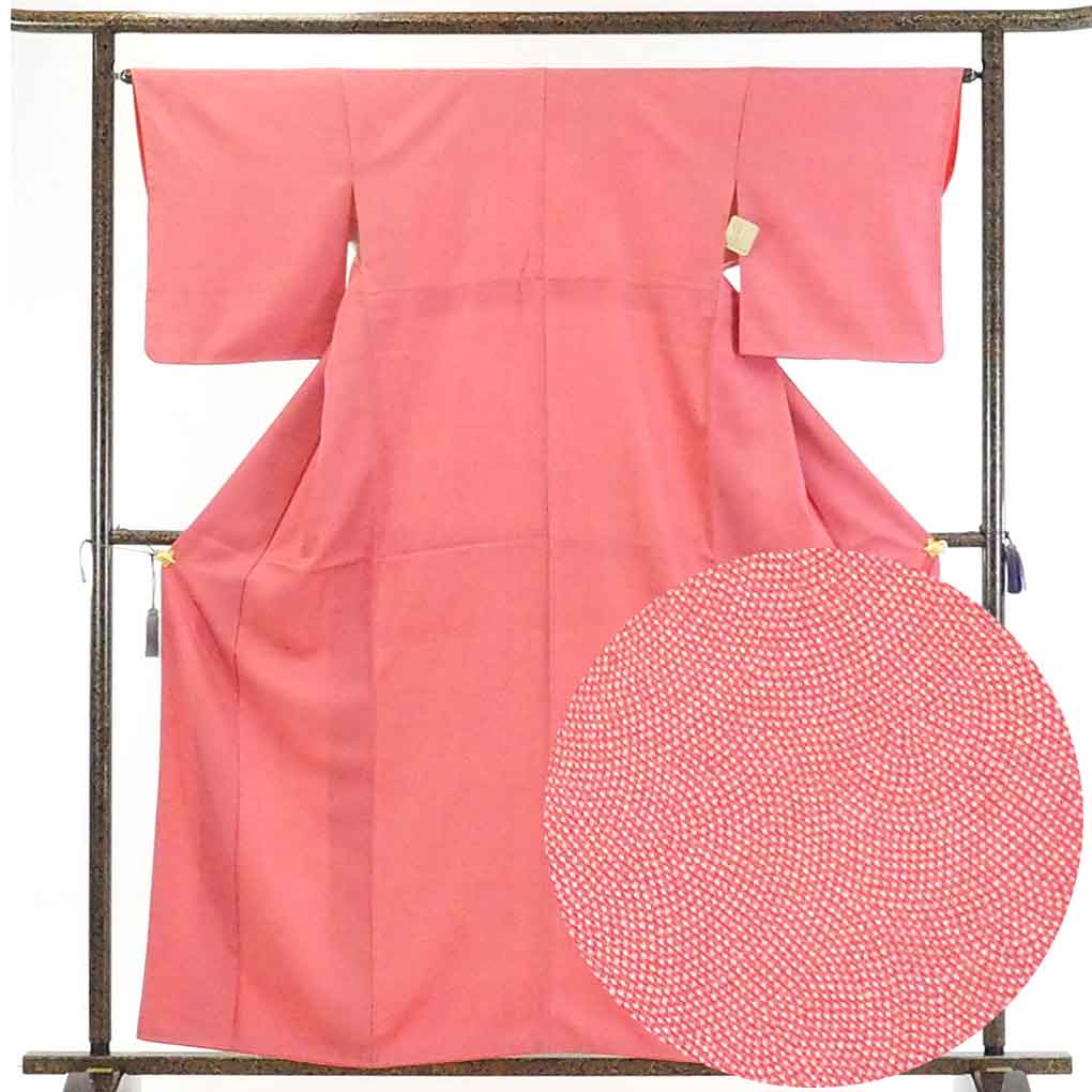 【在庫処分】リサイクル着物 小紋正絹ピンク地袷江戸小紋着物レディース【裄Mサイズ】身丈161cm 裄64cm 前幅22.5cm 後幅28cm 袖丈49cm【ランクB】