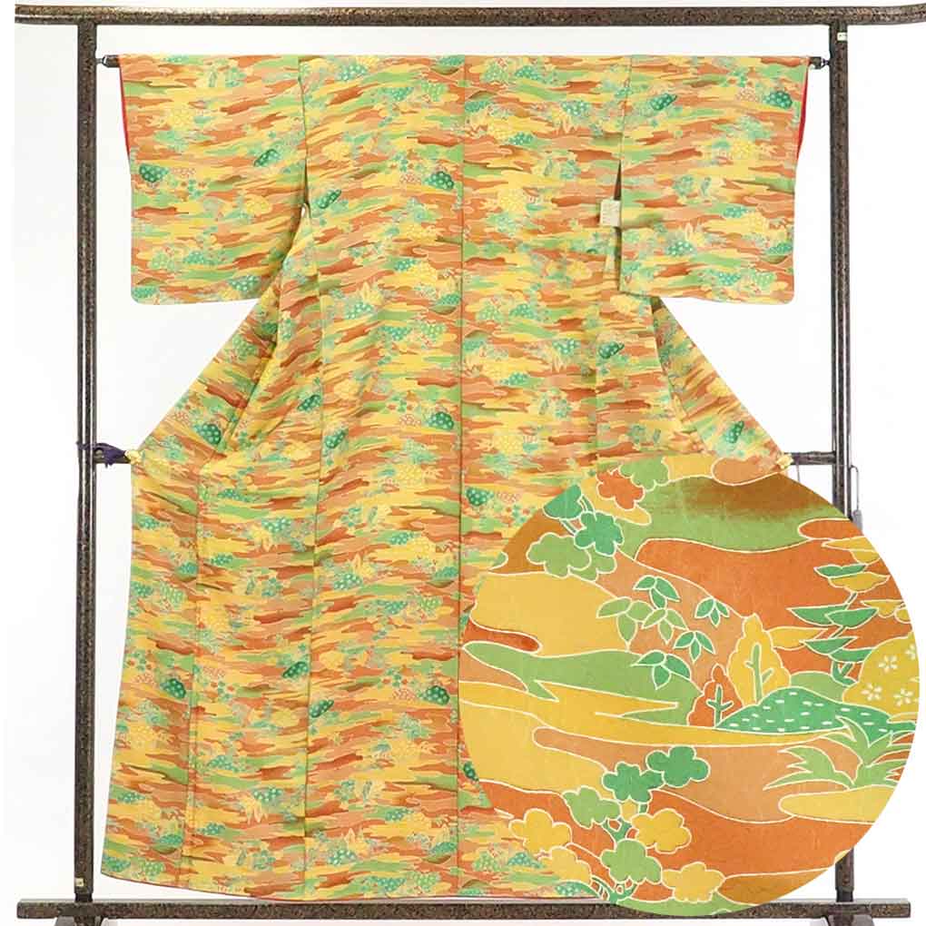 【在庫処分】リサイクル着物 小紋正絹茶色地袷小紋着物未使用品レディース【裄Mサイズ】身丈160cm 裄64cm 前幅23cm 後幅28cm 袖丈48cm【ランクS】