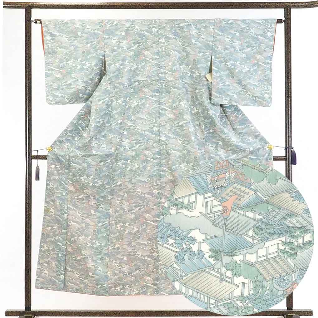 【在庫処分】リサイクル着物 小紋正絹グレー地袷小紋着物レディース【裄Mサイズ】身丈154cm 裄63cm 前幅24.5cm 後幅28.5cm 袖丈49cm【ランクB】