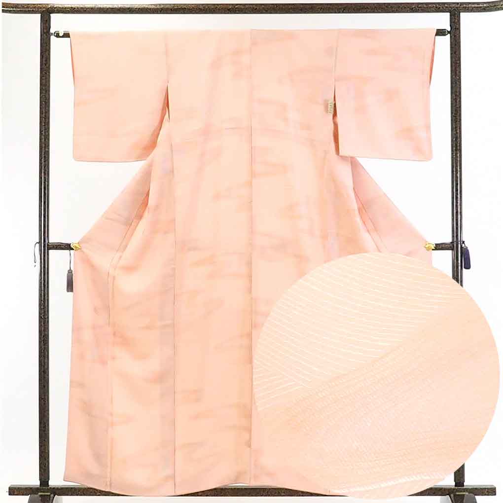 【在庫処分】リサイクル着物 小紋正絹ピンク地地紋起こし袷小紋着物レディース【裄Sサイズ】身丈161cm 裄62cm 前幅24cm 後幅28.5cm 袖丈46cm【ランクB】