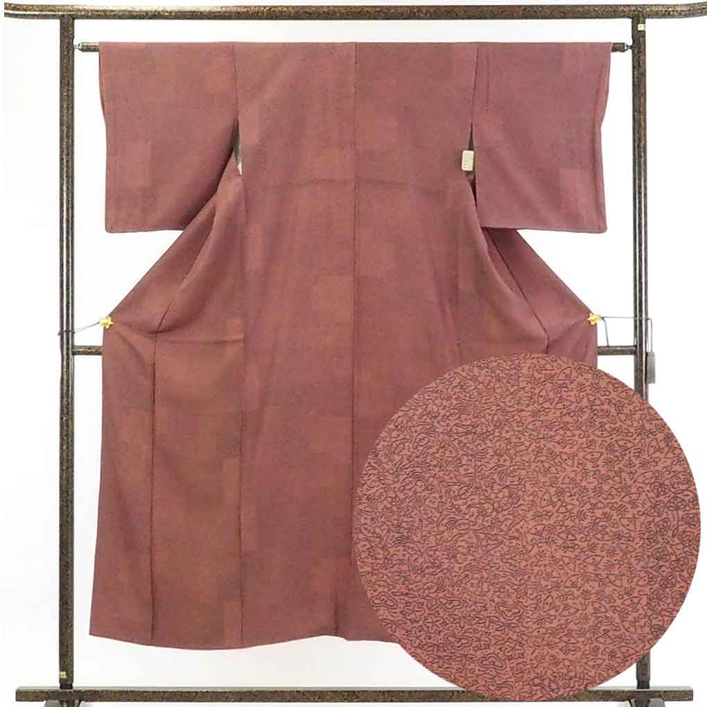 【在庫処分】リサイクル着物 小紋正絹茶ローズ地袷江戸小紋着物レディース【裄Mサイズ】身丈151cm 裄63cm 前幅22cm 後幅28cm 袖丈48cm【ランクB】