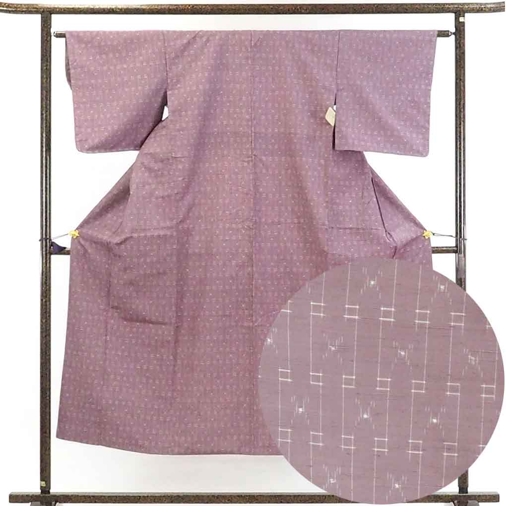 【在庫処分】リサイクル着物 紬正絹紫地先染袷紬着物レディース【裄Sサイズ】身丈148cm 裄62cm 前幅24cm 後幅29cm 袖丈45cm【ランクB】