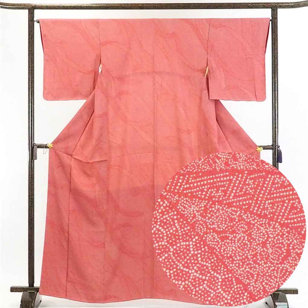 【在庫処分】リサイクル着物 小紋正絹赤地作家物袷江戸小紋着物未使用品レディース【裄Mサイズ】身丈166cm 裄66cm 前幅23cm 後幅30cm 袖丈49cm【ランクS】