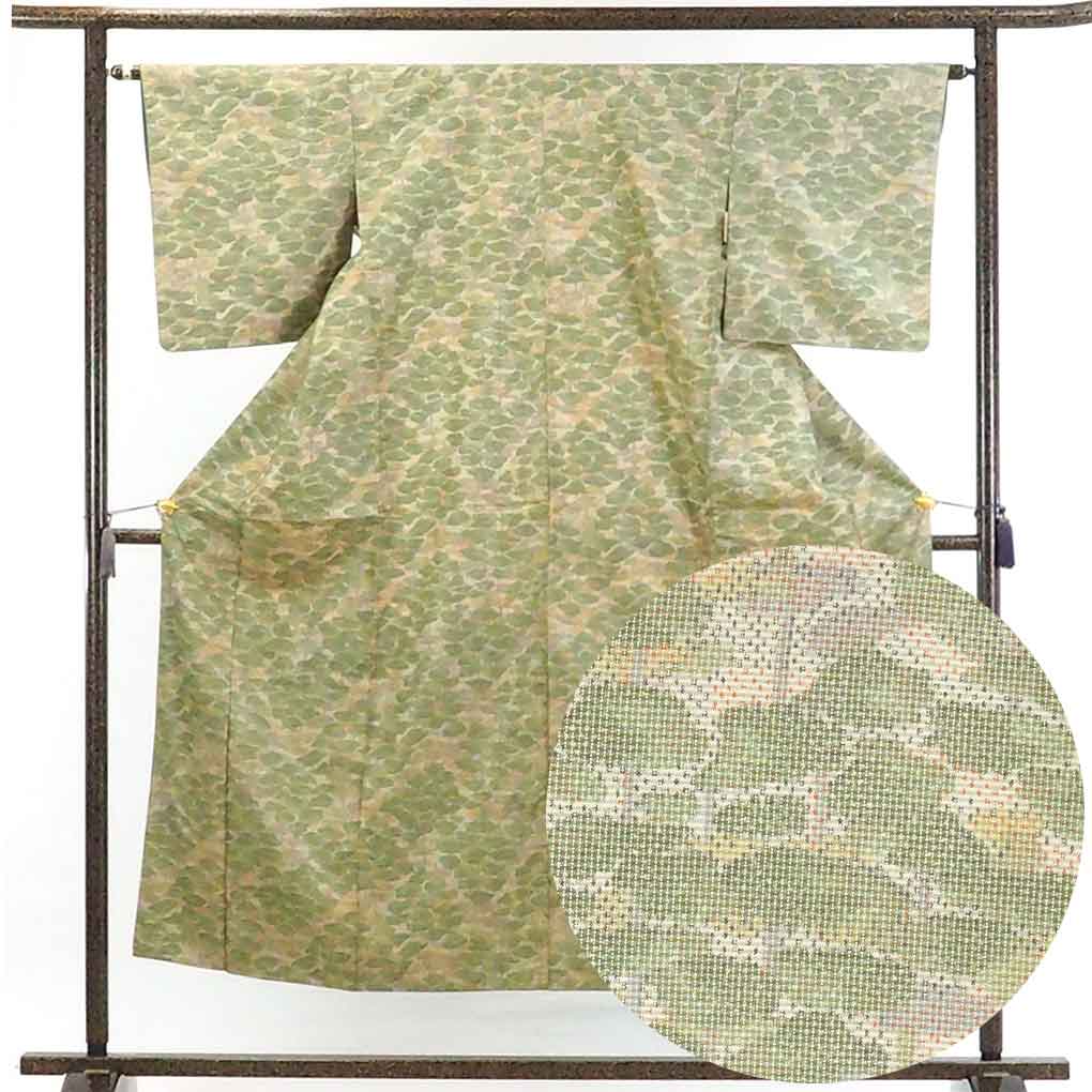 【在庫処分】リサイクル着物 紬正絹薄ベージュ地袷紬着物レディース【裄Mサイズ】身丈151cm 裄63cm 前幅22cm 後幅30cm 袖丈47cm【ランクA】