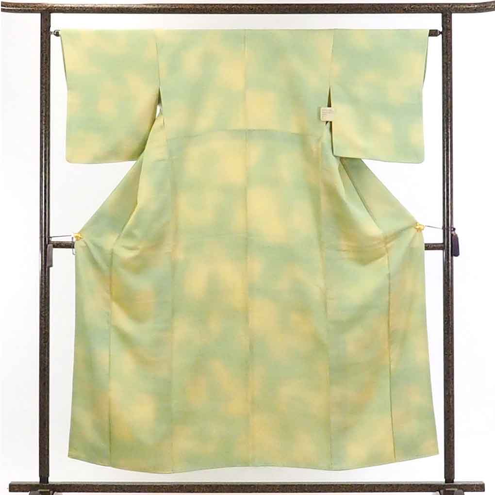 【在庫処分】リサイクル着物 小紋正絹グリーンぼかし袷江戸小紋着物レディース【裄Mサイズ】身丈156cm 裄64cm 前幅22.5cm 後幅28.5cm 袖丈47cm【ランクB】