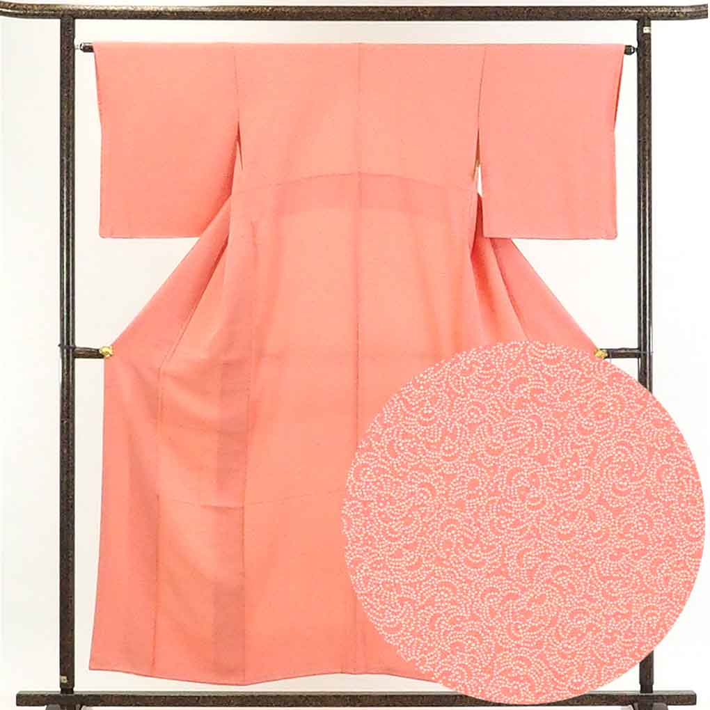 【在庫処分】リサイクル着物 小紋 / 正絹ピンク地袷江戸小紋着物 レディース 秋冬春用 シルク100％ ピンク 裄Mサイズ身丈157cm 裄64cm 前幅23cm 後幅28cm 袖丈47cm【ランクA】