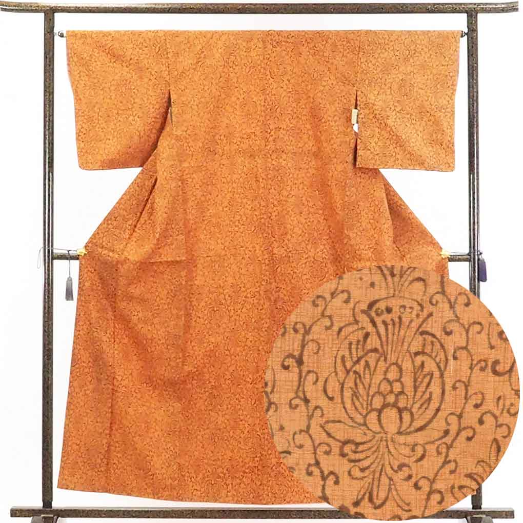 【在庫処分】リサイクル着物 紬正絹茶色地花柄袷紬着物 レディース 秋冬春用 シルク100％ ブラウン 裄Mサイズ身丈158cm 裄65cm 前幅24cm 後幅30cm 袖丈49cm【ランクA】