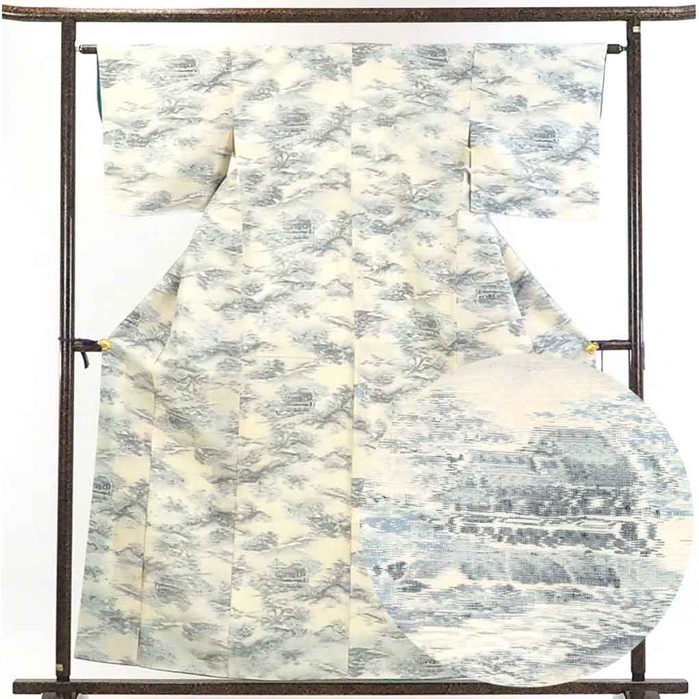 【在庫処分】リサイクル着物 紬正絹白地袷紬着物 レディース 秋冬春用 シルク100％ ホワイト 裄Mサイズ身丈160cm 裄63cm 前幅23cm 後幅29cm 袖丈45cm【ランクC】