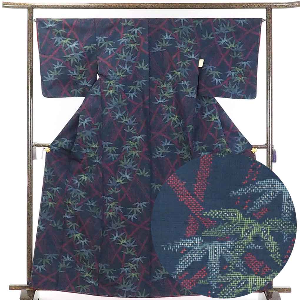 リサイクル着物 紬正絹紺地袷紬着物未使用品 レディース 秋冬春用 シルク100％ ネイビー 裄Mサイズ トールサイズ身丈166cm 裄66cm 前幅25cm 後幅30.5cm 袖丈49cm【ランクS】