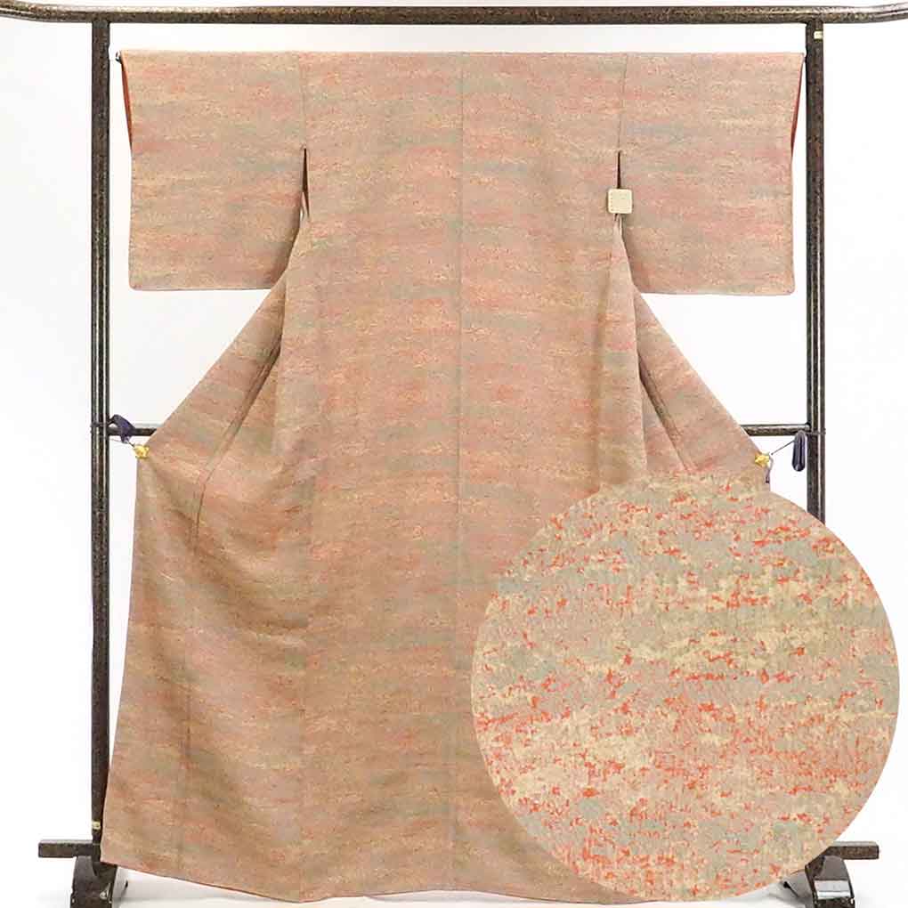 リサイクル着物 小紋正絹薄茶地袷小紋着物 レディース 秋冬春用 シルク ブラウン 裄Mサイズ トールサイズ身丈170cm 裄66cm 前幅26cm 後幅30cm 袖丈49cm【ランクA】