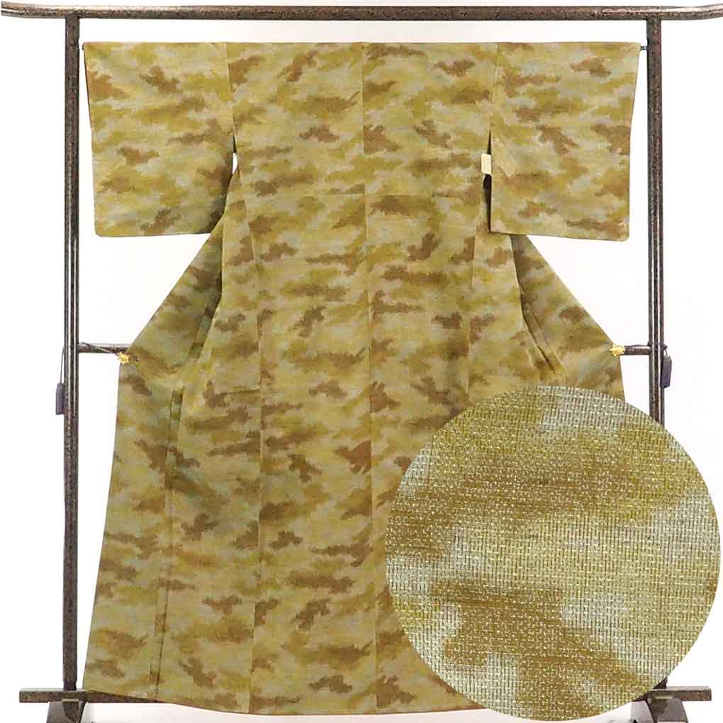 リサイクル着物 紬正絹茶色ぼかし袷紬着物未使用品 レディース 秋冬春用 シルク ブラウン 裄Lサイズ トールサイズ身丈165cm 裄67cm 前幅25cm 後幅30cm 袖丈49cm【ランクS】