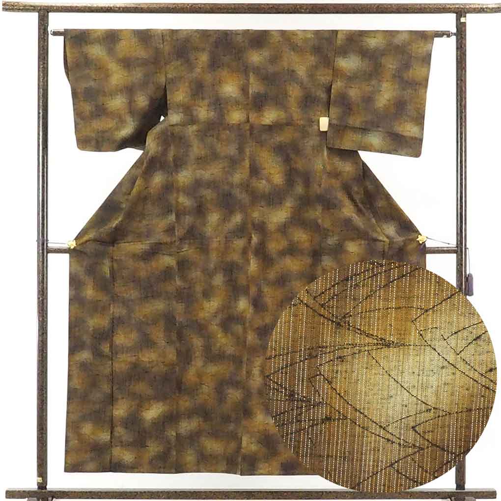 リサイクル着物 紬正絹茶色ぼかし単衣紬着物 レディース 初夏・初秋用 シルク ブラウン 裄Sサイズ身丈157cm 裄62cm 前幅22.5cm 後幅28cm 袖丈45cm【ランクA】